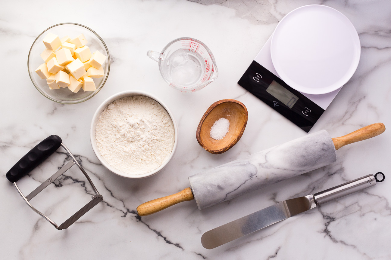 supplies and ingredients for making pie crust